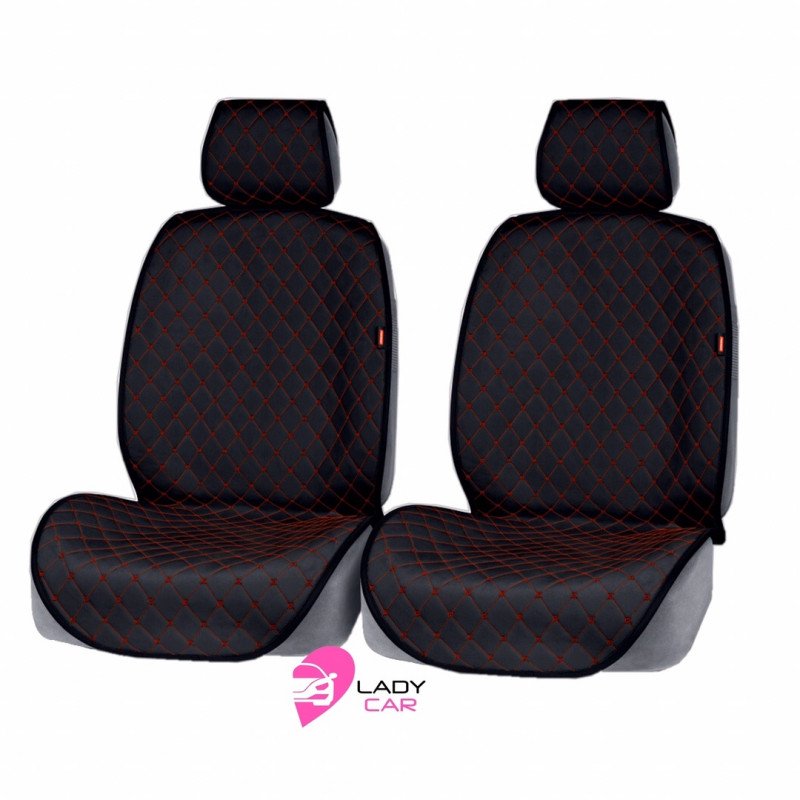Накидки ALCANTARA передние черный с красной строчкой